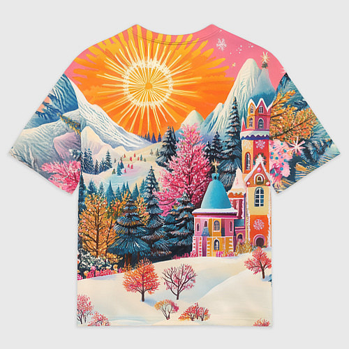 Мужская футболка оверсайз Новый год - горы и пейзаж / 3D-принт – фото 2