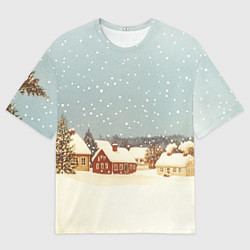 Мужская футболка оверсайз Дома и снежное небо