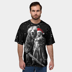 Футболка оверсайз мужская Античная снегурочка с медведем, цвет: 3D-принт — фото 2