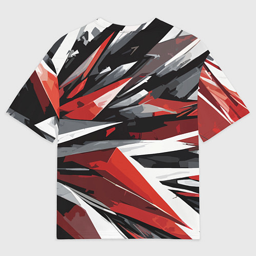 Мужская футболка оверсайз Чёрно-красно-белая абстракция / 3D-принт – фото 2