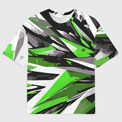 Футболка оверсайз мужская Чёрно-зелёная-белая абстракция, цвет: 3D-принт