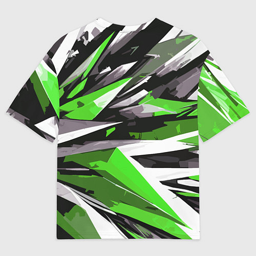 Мужская футболка оверсайз Чёрно-зелёная-белая абстракция / 3D-принт – фото 2