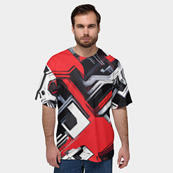Футболка оверсайз мужская Красно-белый техно паттерн, цвет: 3D-принт — фото 2