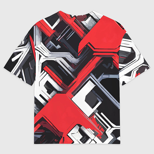 Мужская футболка оверсайз Красно-белый техно паттерн / 3D-принт – фото 2