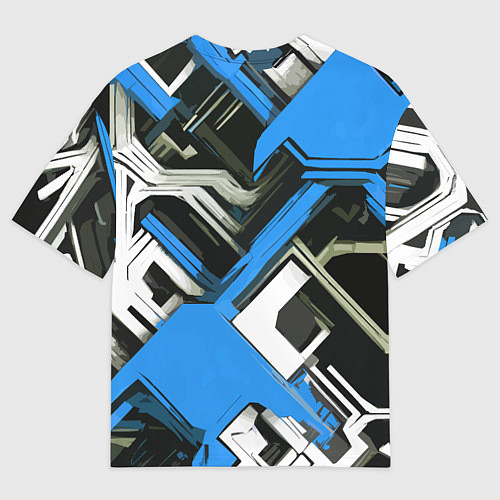 Мужская футболка оверсайз Сине-белый техно паттерн на чёрном фоне / 3D-принт – фото 2