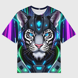 Мужская футболка оверсайз Крутой неоновый тигр
