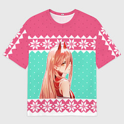 Мужская футболка оверсайз Новогодний свитер Пауэр из Человек-бензопила