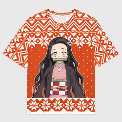 Мужская футболка оверсайз Незуко Комадо свитер новогодний