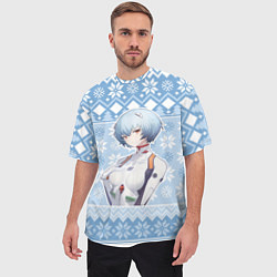 Футболка оверсайз мужская Rei christmas sweater Evangelion, цвет: 3D-принт — фото 2