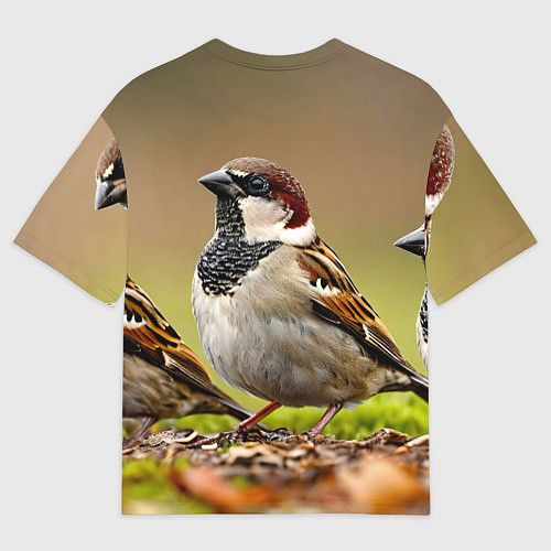 Мужская футболка оверсайз Воробей / 3D-принт – фото 2