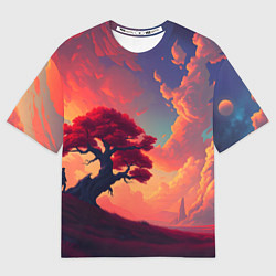 Мужская футболка оверсайз Красное дерево на закате