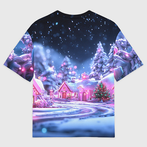 Мужская футболка оверсайз Неоновые новогодние домики / 3D-принт – фото 2