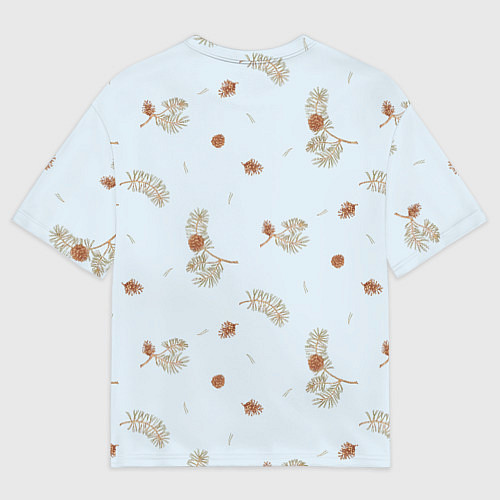 Мужская футболка оверсайз Зимние ветки сосны и шишки / 3D-принт – фото 2