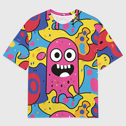 Футболка оверсайз мужская Причудливый узор с улыбающимся персонажем, цвет: 3D-принт