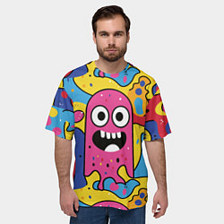 Футболка оверсайз мужская Причудливый узор с улыбающимся персонажем, цвет: 3D-принт — фото 2
