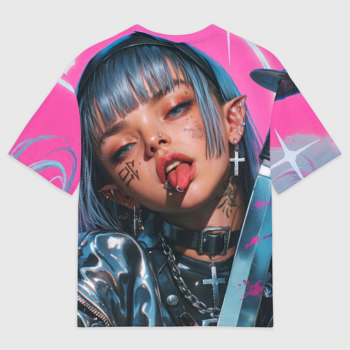 Мужская футболка оверсайз Future samurai pink girl / 3D-принт – фото 2