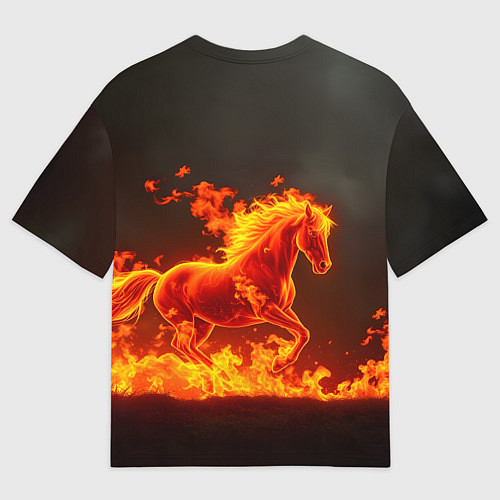 Мужская футболка оверсайз Огненная лошадь на темном фоне / 3D-принт – фото 2