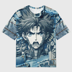 Мужская футболка оверсайз Герой аниме на пэчворк