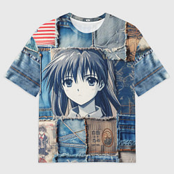 Мужская футболка оверсайз Героиня аниме на пэчворк