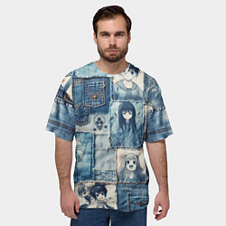 Футболка оверсайз мужская Персонажи аниме на пэчворк, цвет: 3D-принт — фото 2