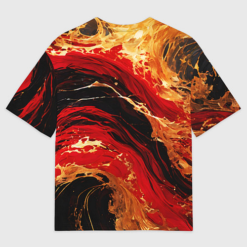 Мужская футболка оверсайз Красно-золотые брызги на чёрном фоне / 3D-принт – фото 2