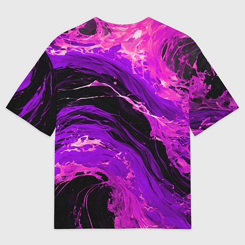 Мужская футболка оверсайз Фиолетовые брызги на чёрном фоне / 3D-принт – фото 2