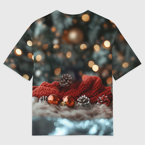 Мужская футболка оверсайз Новогодний кот сфинкс / 3D-принт – фото 2