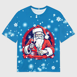 Футболка оверсайз мужская Новый год с бокалом вина, цвет: 3D-принт