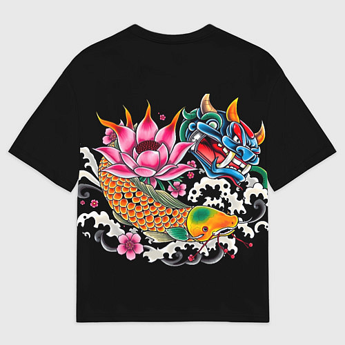 Мужская футболка оверсайз Татуировка в японском стиле / 3D-принт – фото 2