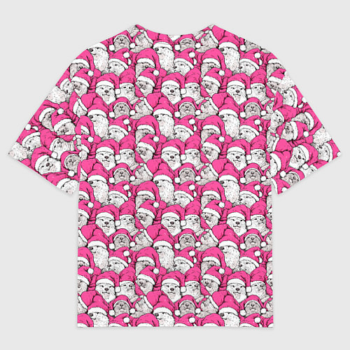 Мужская футболка оверсайз Выдры новогодние в розовых колпаках / 3D-принт – фото 2
