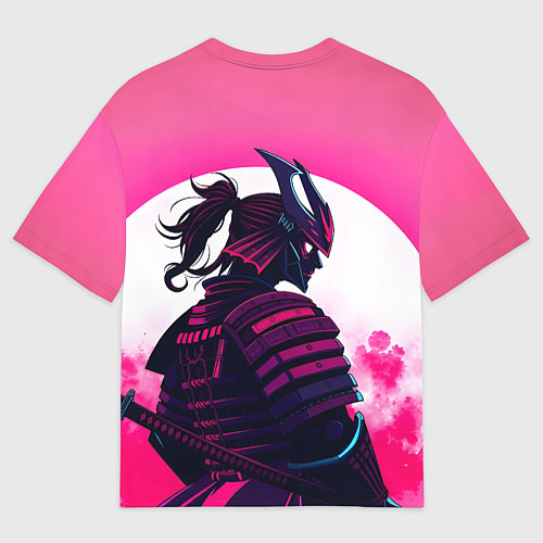 Мужская футболка оверсайз Самурай на розовом фоне / 3D-принт – фото 2