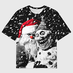 Футболка оверсайз мужская Страшный Санта и страшный снеговик, цвет: 3D-принт