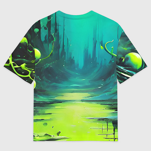 Мужская футболка оверсайз Зелёная кислотная абстракция / 3D-принт – фото 2