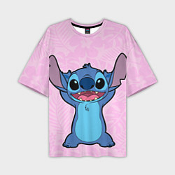 Мужская футболка оверсайз Stitch on a pink background