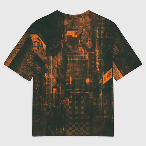 Мужская футболка оверсайз Девушка-андроид зелёно-оранжевых цветах / 3D-принт – фото 2