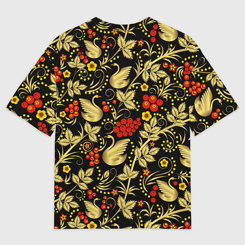 Мужская футболка оверсайз Русская роспись - позолота с лебедями / 3D-принт – фото 2