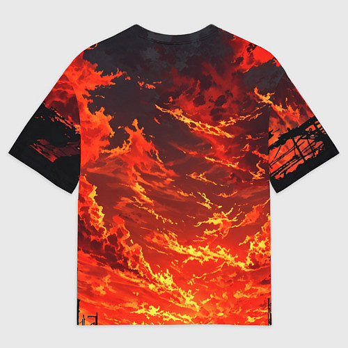 Мужская футболка оверсайз Багровый огненный закат / 3D-принт – фото 2