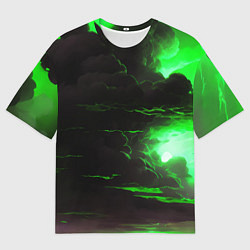 Футболка оверсайз мужская Кислотный зелёный закат, цвет: 3D-принт