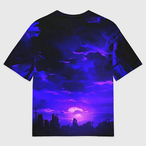 Мужская футболка оверсайз Фиолетовый апокалиптический закат / 3D-принт – фото 2