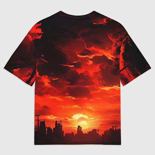 Мужская футболка оверсайз Багровый апокалиптический закат / 3D-принт – фото 2