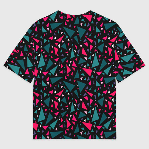 Мужская футболка оверсайз Синие красные треугольники на черном фоне / 3D-принт – фото 2