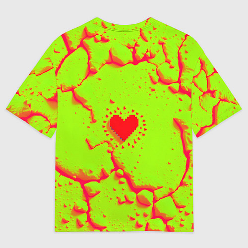 Мужская футболка оверсайз Сердечко на кислотном фоне / 3D-принт – фото 2
