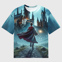 Мужская футболка оверсайз Гарри Поттер с волшебной палочкой - Хогвартс