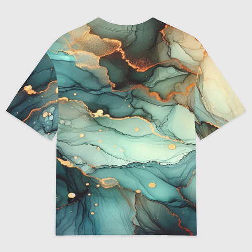Мужская футболка оверсайз Бирюзовый узор с оранжевыми вставками / 3D-принт – фото 2