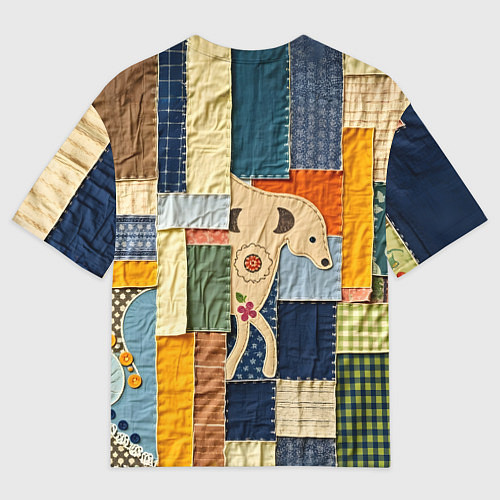 Мужская футболка оверсайз Пэчворк с собакой / 3D-принт – фото 2