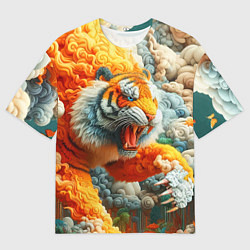 Мужская футболка оверсайз Сказочный облачный тигр - нейроарт фантазия