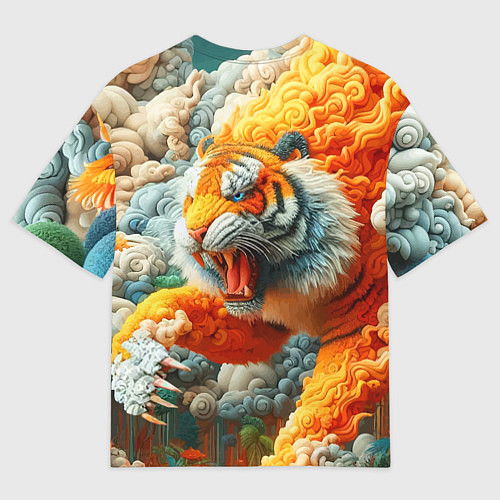 Мужская футболка оверсайз Сказочный облачный тигр - нейроарт фантазия / 3D-принт – фото 2