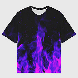Футболка оверсайз мужская Неоновый огонь на черном фоне, цвет: 3D-принт