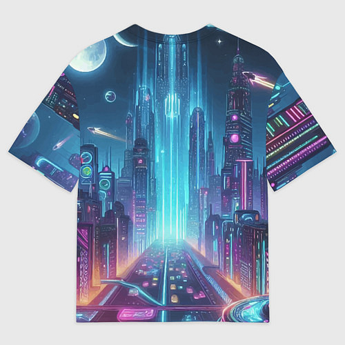 Мужская футболка оверсайз Spider-man in the neon metropolis / 3D-принт – фото 2