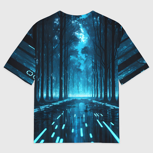 Мужская футболка оверсайз Синий цифровой лес / 3D-принт – фото 2